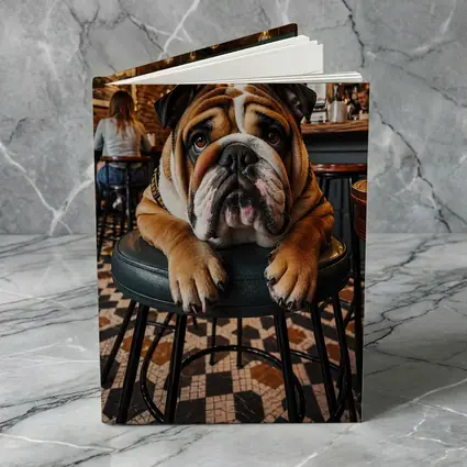 English Bulldog Relaxing In Cozy Cafe Bar