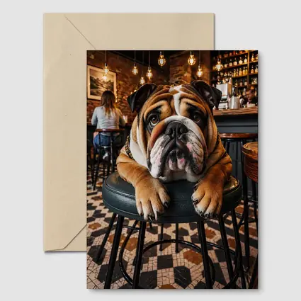 English Bulldog Relaxing In Cozy Cafe Bar