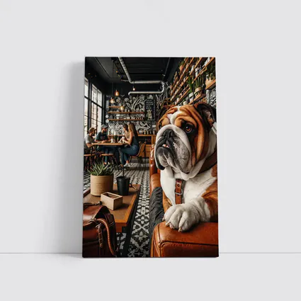 English Bulldog Relaxing Inside Cozy Cafe