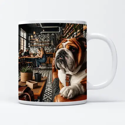 English Bulldog Relaxing Inside Cozy Cafe