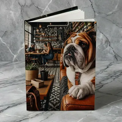English Bulldog Relaxing Inside Cozy Cafe
