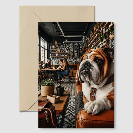 English Bulldog Relaxing Inside Cozy Cafe