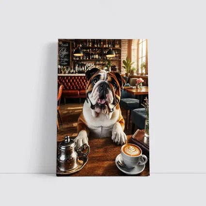 English Bulldog Sitting In Coffee Shop