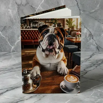 English Bulldog Sitting In Coffee Shop