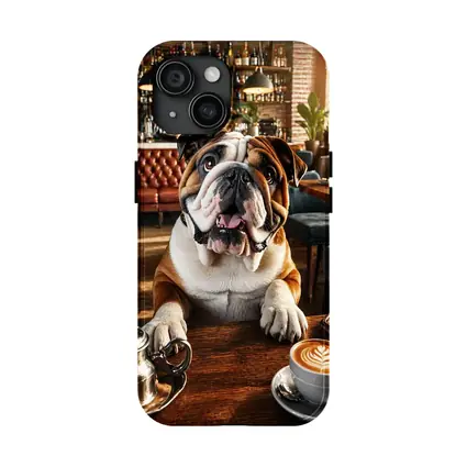 English Bulldog Sitting In Coffee Shop