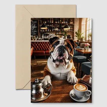 English Bulldog Sitting In Coffee Shop