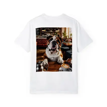 English Bulldog Sitting In Coffee Shop