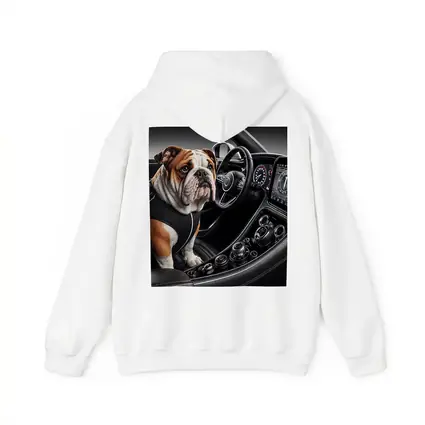 English Bulldog Sitting Inside Luxury Car Interior