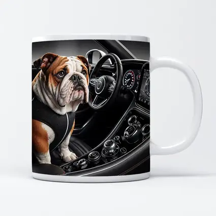 English Bulldog Sitting Inside Luxury Car Interior