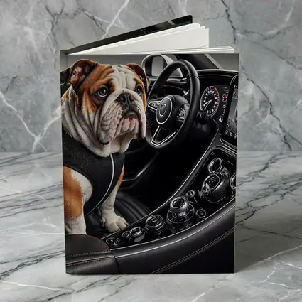 English Bulldog Sitting Inside Luxury Car Interior