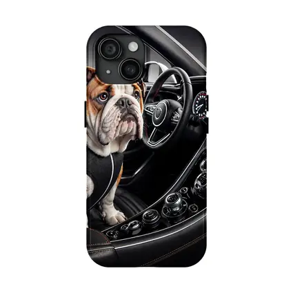 English Bulldog Sitting Inside Luxury Car Interior