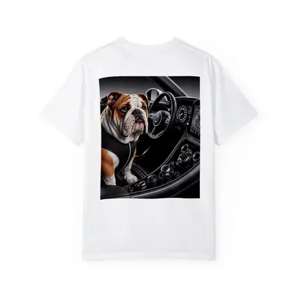 English Bulldog Sitting Inside Luxury Car Interior