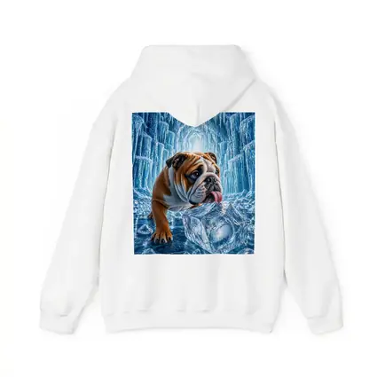 English Bulldog Licking Ice Block Frozen Cave