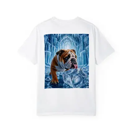 English Bulldog Licking Ice Block Frozen Cave
