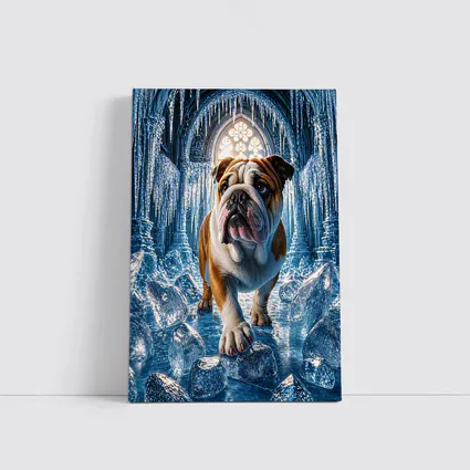 English Bulldog Standing In Icy Cathedral