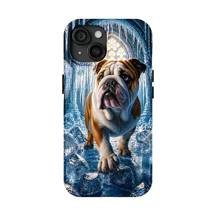 English Bulldog Standing In Icy Cathedral