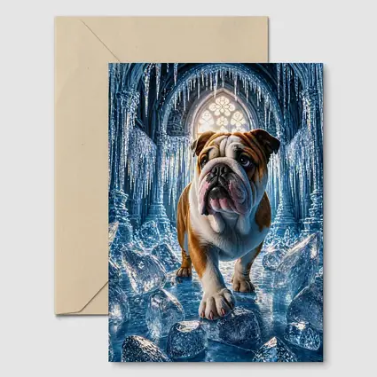 English Bulldog Standing In Icy Cathedral