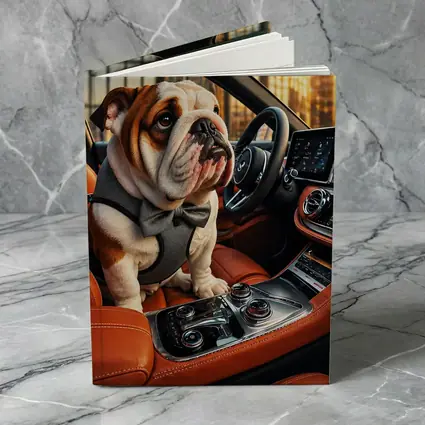 English Bulldog Puppy Sitting Inside Luxury Car