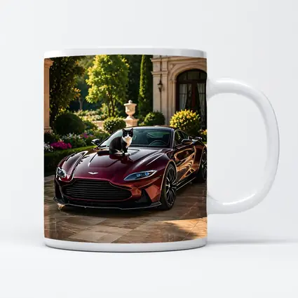 Aston Martin Vantage Tuxedo Cat Mansion Driveway