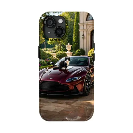 Aston Martin Vantage Tuxedo Cat Mansion Driveway