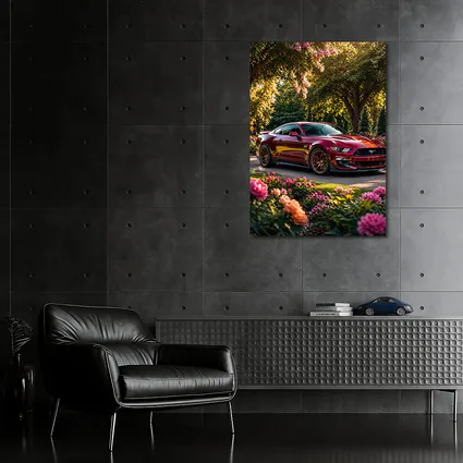 Ford Mustang GT500 Garden Flowers Sunset