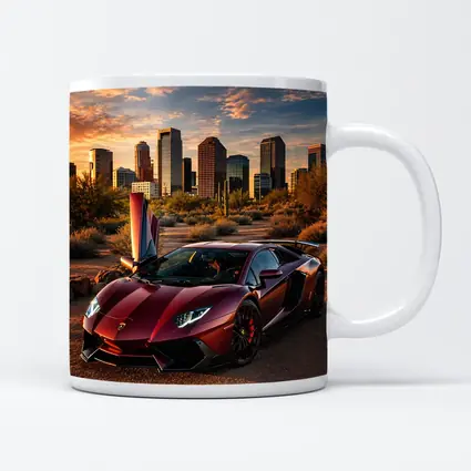Lamborghini Aventador Burgundy Phoenix City Sunset