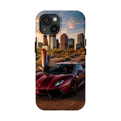 Lamborghini Aventador Burgundy Phoenix City Sunset