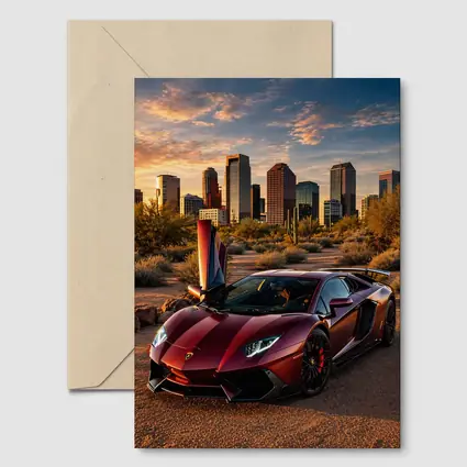 Lamborghini Aventador Burgundy Phoenix City Sunset