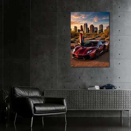 Lamborghini Aventador Burgundy Phoenix City Sunset