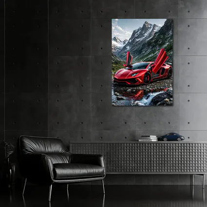 Red Lamborghini Aventador Mountain Alpine Setting