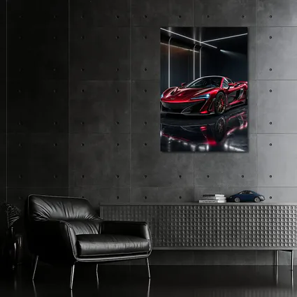 Red McLaren 600LT Dark Showroom Setting