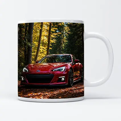 Red Subaru BRZ Parked in Autumn Forest