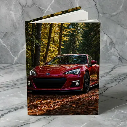 Red Subaru BRZ Parked in Autumn Forest
