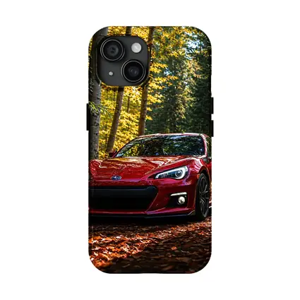 Red Subaru BRZ Parked in Autumn Forest