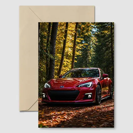 Red Subaru BRZ Parked in Autumn Forest