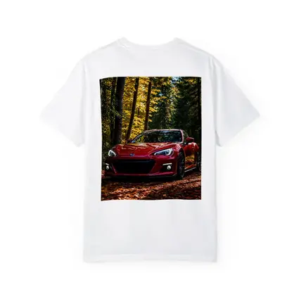 Red Subaru BRZ Parked in Autumn Forest