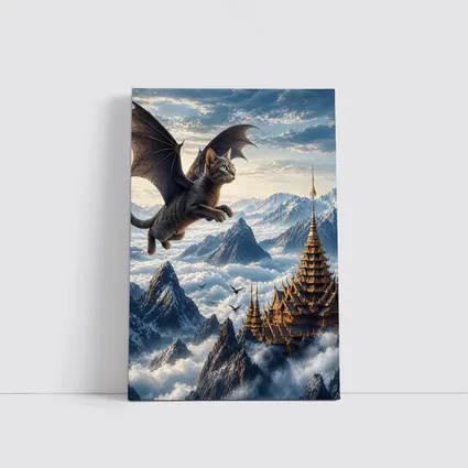 Burmese Dragon Cat Flying Over Mountains