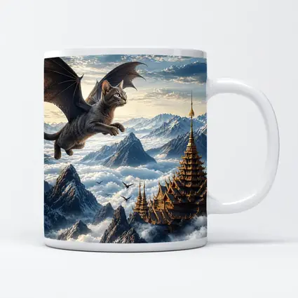 Burmese Dragon Cat Flying Over Mountains