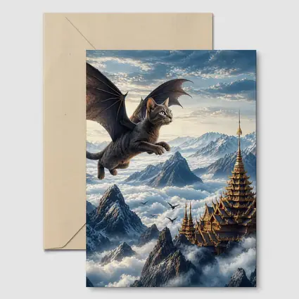 Burmese Dragon Cat Flying Over Mountains