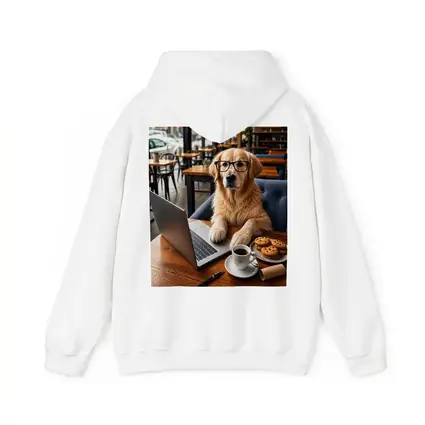 Golden Retriever With Glasses In Cafe