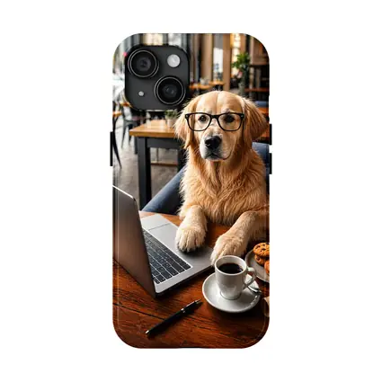 Golden Retriever With Glasses In Cafe