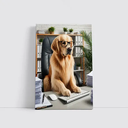 Golden Retriever Boss Working at Office Desk