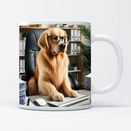 Golden Retriever Boss Working at Office Desk