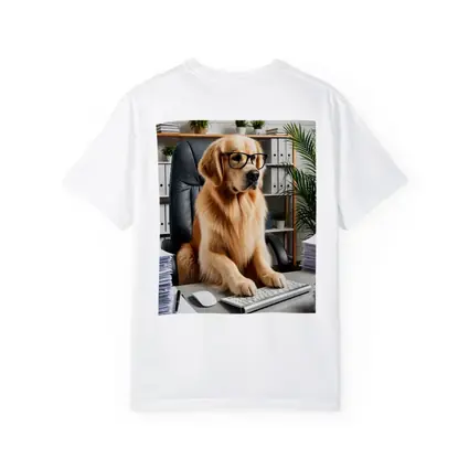 Golden Retriever Boss Working at Office Desk