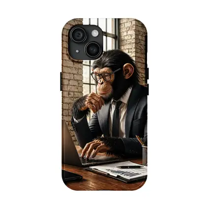 Chimpanzee Boss Working at Office Desk