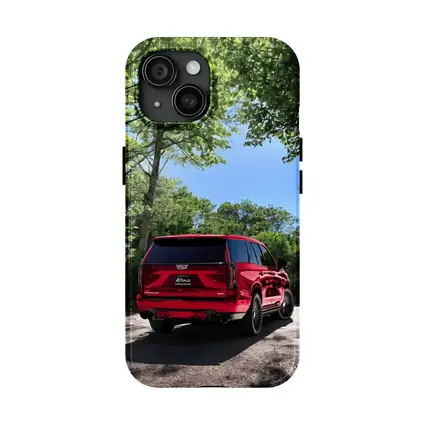 Red Cadillac Escalade V Series Forest Road