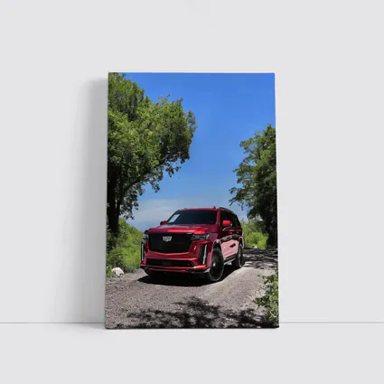 Cadillac Escalade V Red on Forest Road