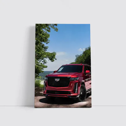 Red Cadillac Escalade Parked in Green Nature