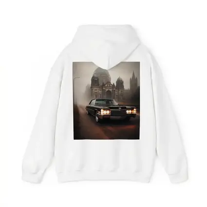 Cadillac DeVille Foggy Cathedral Street Scene