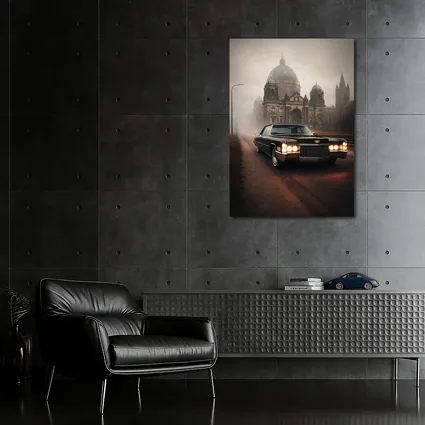 Cadillac DeVille Foggy Cathedral Street Scene